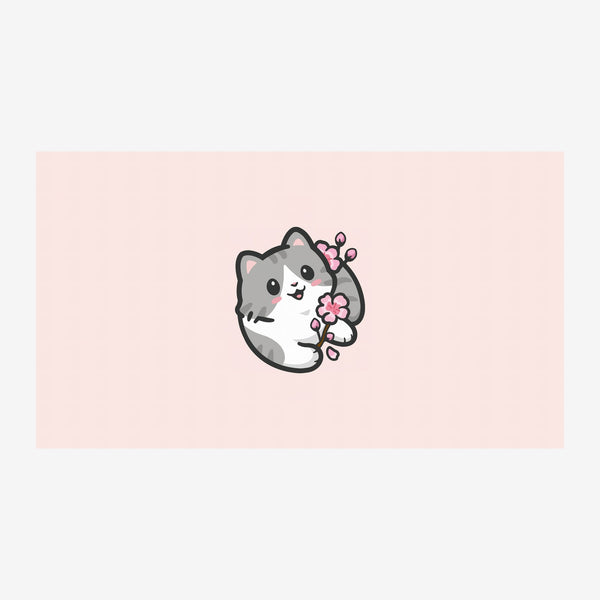 Chat mignon avec fleurs roses et blanches — Poster HP mat