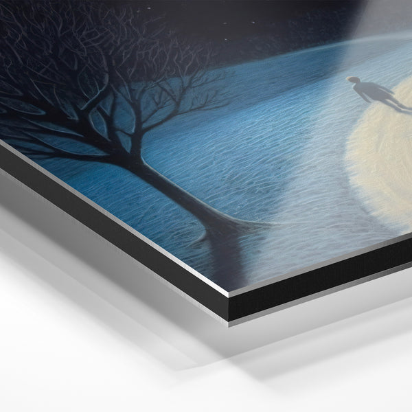 Silhouette sous la lune - Art nocturne poétique — Aluminium Dibond relief 3D