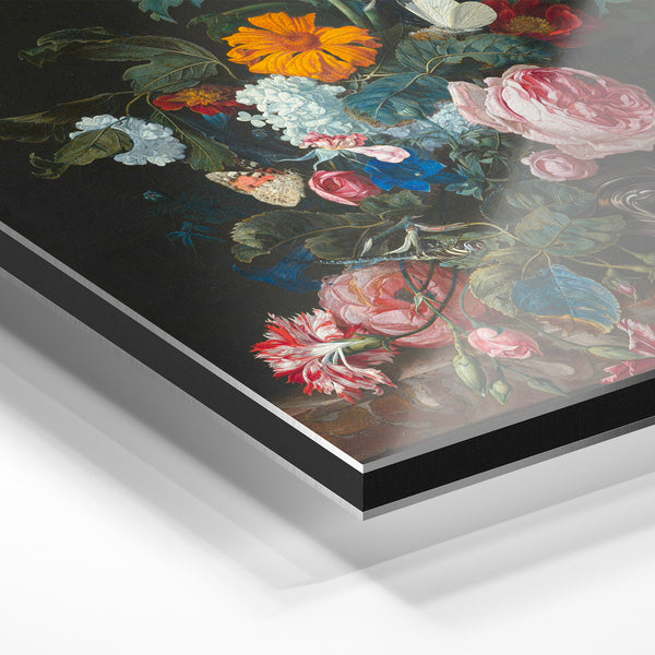 Bouquet baroque roses et dahlias noir et blanc — Aluminium Dibond relief 3D