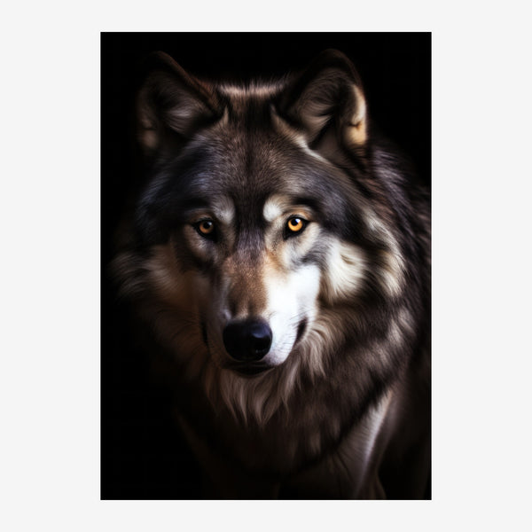 Loup noir et blanc, regard intense et captivant — Toile sur châssis