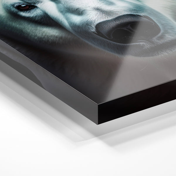 Ours blanc regard frontal noir et blanc minimaliste — Verre acrylique