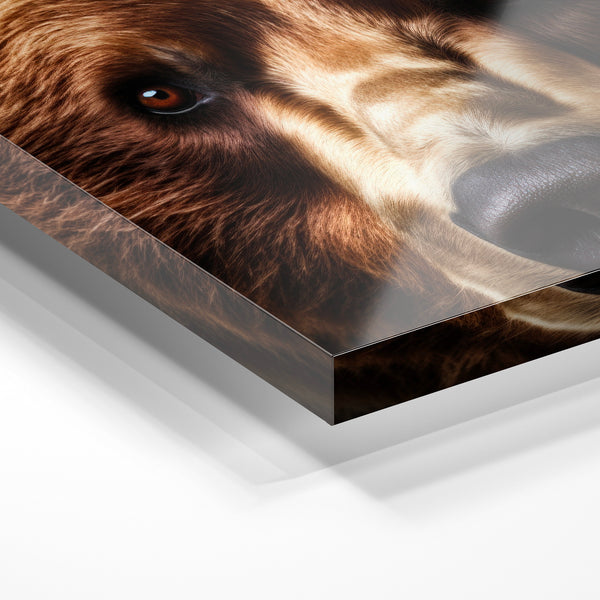 Ours brun en gros plan, regard direct style réaliste — Verre acrylique