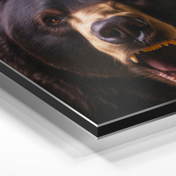 Ours noir face portrait intense et dramatique — Aluminium Dibond