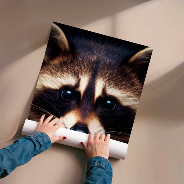 Portrait de raton laveur aux yeux bleus réaliste — Poster HP mat