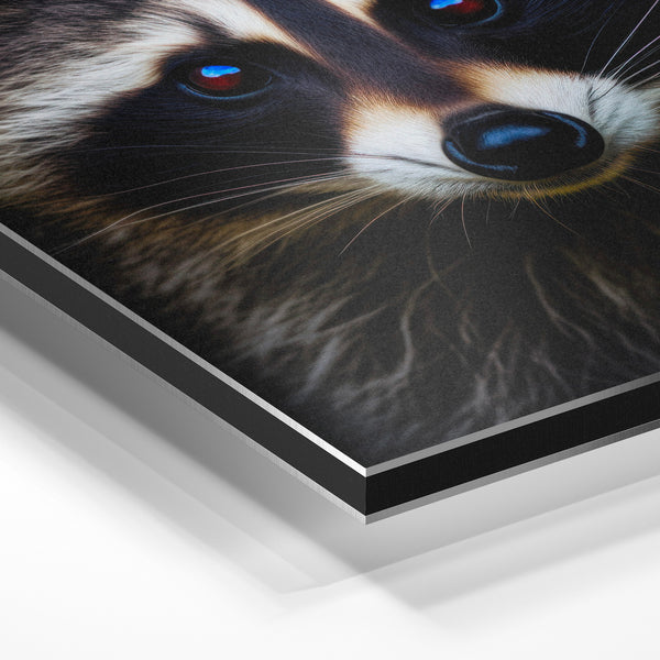 Raton laveur aux yeux bleus, portrait noir et blanc — Aluminium Dibond