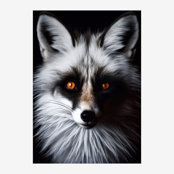 Renard noir et blanc aux yeux ambre ardents — Toile sur châssis