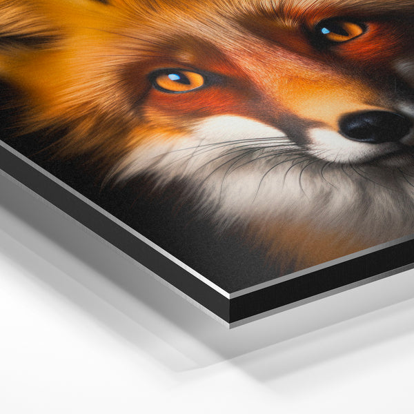 Portrait de renard noir et or aux yeux d'ambre — Aluminium Dibond