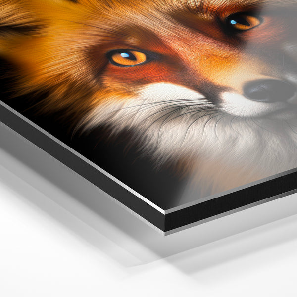 Portrait de renard noir et or aux yeux d'ambre — Aluminium Dibond relief 3D