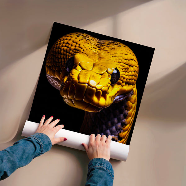 Serpent jaune et noir, portrait ophidien — Poster HP mat