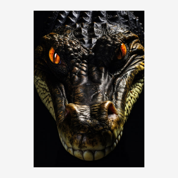 Crocodile regard fixe, portrait noir et or — Toile sur châssis