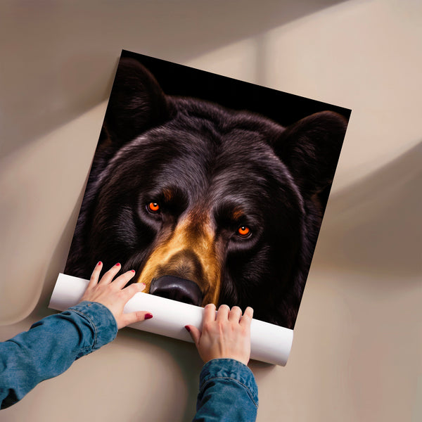 Ours noir aux yeux ambre, portrait réaliste — Poster HP mat