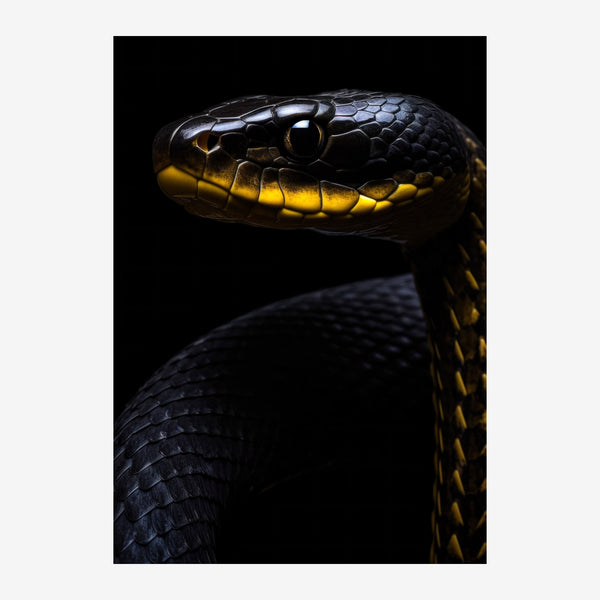 Serpent noir et or en portrait animalier — Toile sur châssis