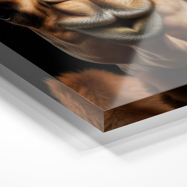 Chameau portrait frontal, noir et caramel — Verre acrylique