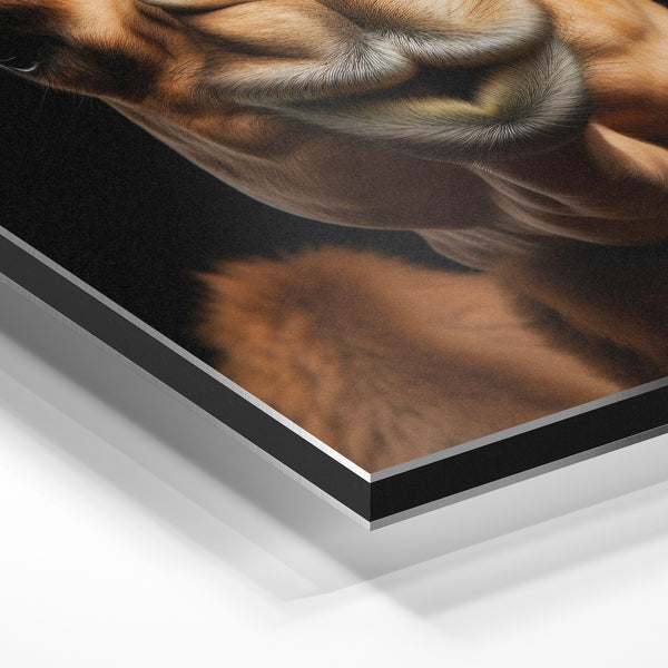 Chameau portrait frontal, noir et caramel — Aluminium Dibond