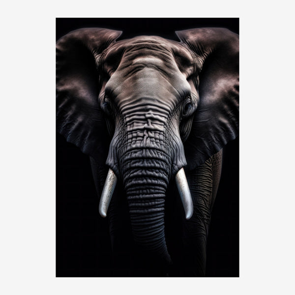 Éléphant noir et blanc, portrait frontal — Toile sur châssis