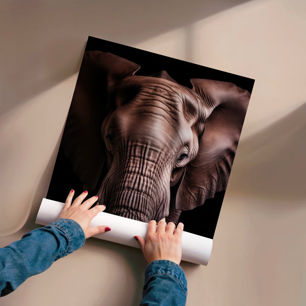 Portrait d'éléphant noir et or minimaliste — Poster HP mat