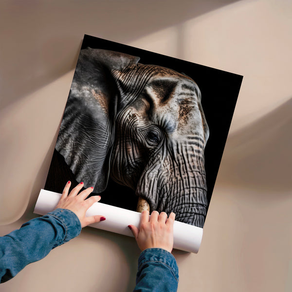 Portrait d'éléphant noir et blanc minimaliste — Poster HP mat