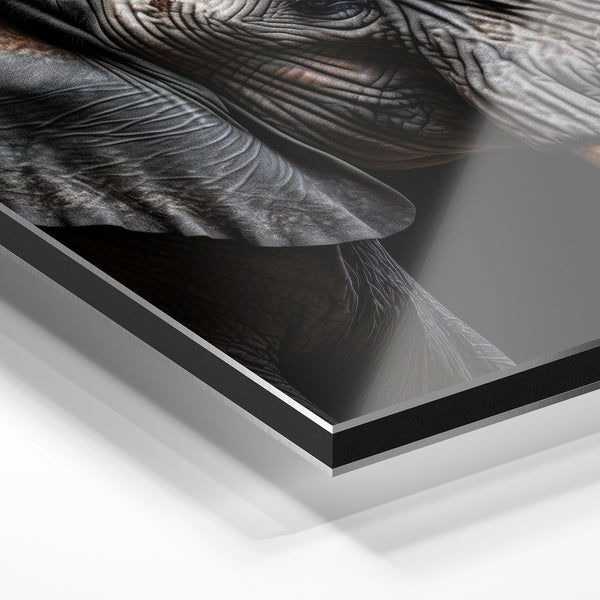 Portrait d'éléphant noir et blanc minimaliste — Aluminium Dibond relief 3D