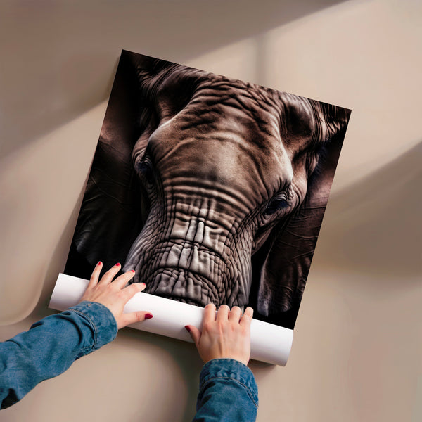 Éléphant de face, défenses ivoires - noir et blanc — Poster HP mat