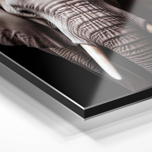 Éléphant face tusks, affiche noir et blanc — Aluminium Dibond relief 3D