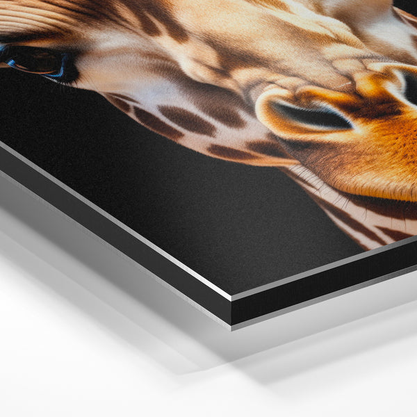 Girafe noir et or, portrait hyper-réaliste — Aluminium Dibond