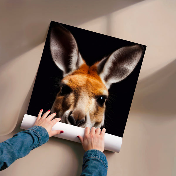 Portrait de kangourou roux et noir, style minimaliste — Poster HP mat