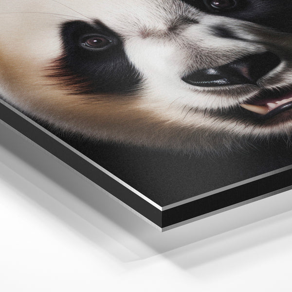 Panda gros plan sourire intensité noir blanc — Aluminium Dibond