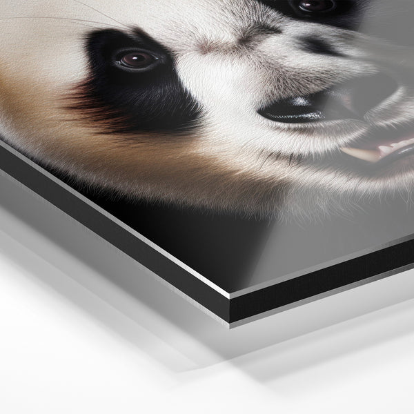 Panda gros plan sourire intensité noir blanc — Aluminium Dibond relief 3D
