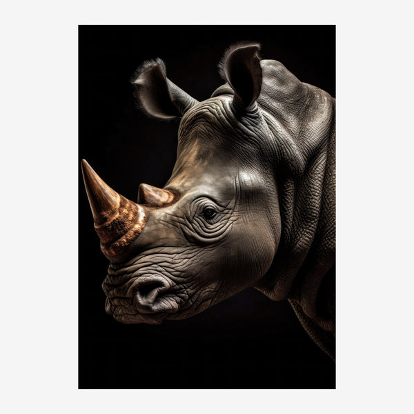 Rhinocéros noir et or, étude animalière dramatique — Toile sur châssis