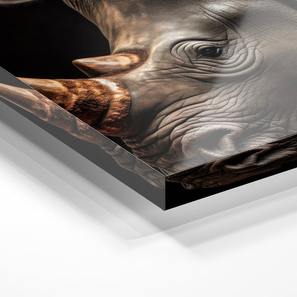 Rhinocéros noir et or, étude animalière dramatique — Verre acrylique