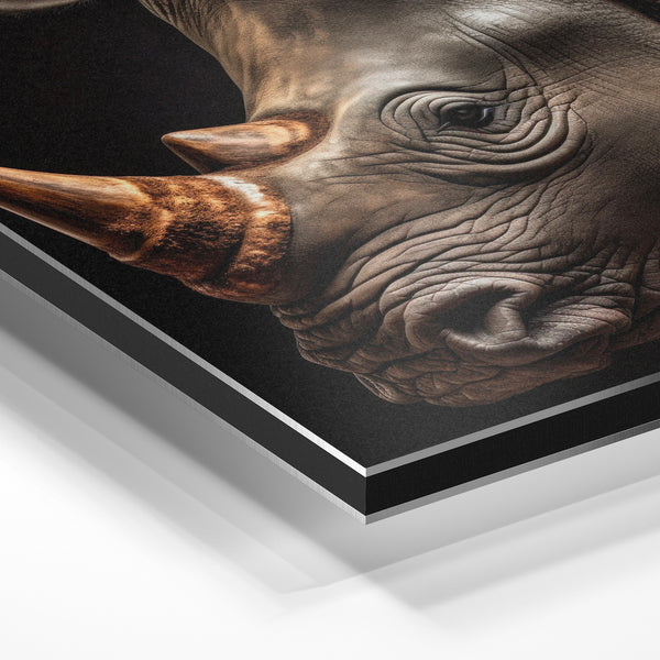 Rhinocéros noir et or, étude animalière dramatique — Aluminium Dibond