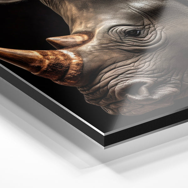 Rhinocéros noir et or, étude animalière dramatique — Aluminium Dibond relief 3D