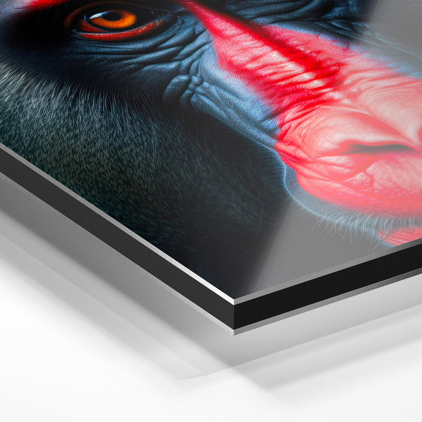 Mandrill noir et rouge, portrait animal intense — Aluminium Dibond relief 3D