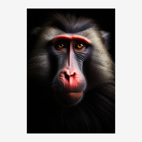 Portrait mandrill noir et rouge, style contemporain — Toile sur châssis