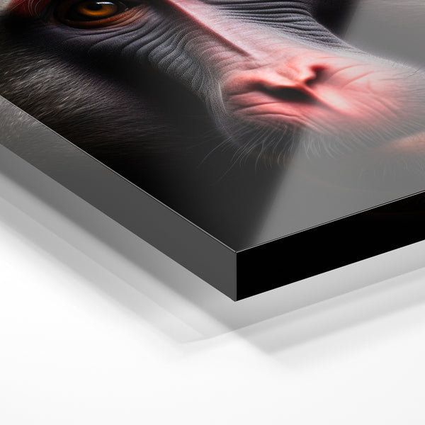 Portrait mandrill noir et rouge, style contemporain — Verre acrylique