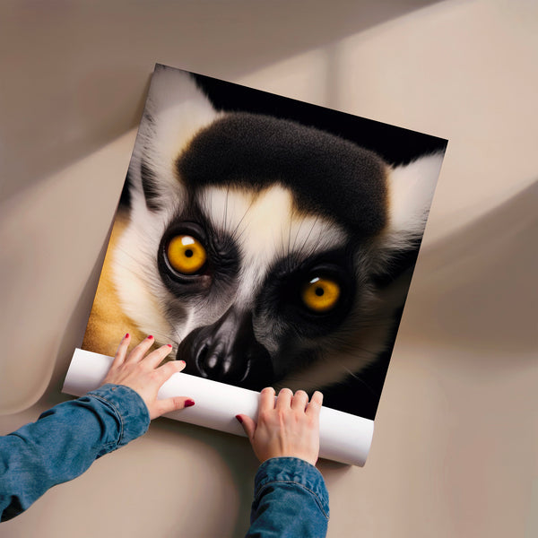 Lémurien aux yeux d'or, portrait animalier noir et blanc — Poster HP mat