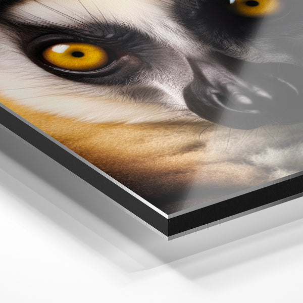 Lémurien aux yeux d'or, portrait animalier noir et blanc — Aluminium Dibond relief 3D