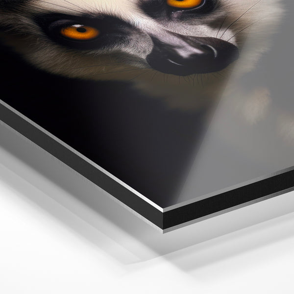 Lémurien catta, regard ambré - portrait noir — Aluminium Dibond relief 3D