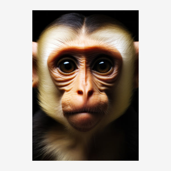 Portrait de singe aux yeux perçants, noir et beige — Toile sur châssis