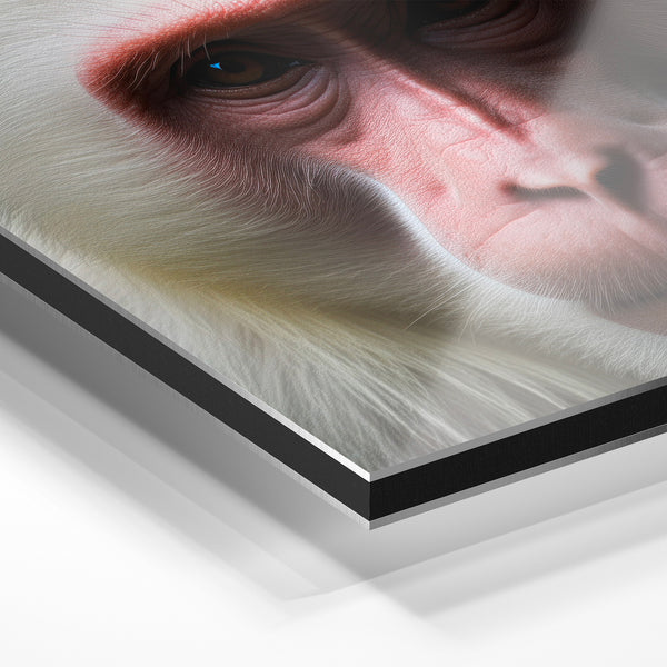 Primate blanc et rose, portrait noir et blanc — Aluminium Dibond relief 3D