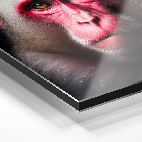 Primate aux yeux dorés, portrait noir et rose — Aluminium Dibond relief 3D