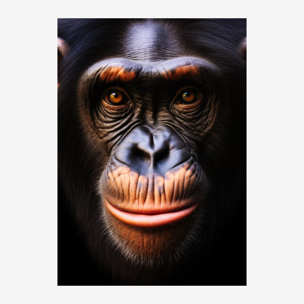 Chimpanzé au regard intense, portrait noir et ocre — Toile sur châssis