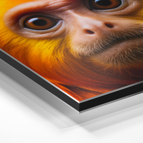 Portrait de singe aux yeux vifs, jaune et or — Aluminium Dibond