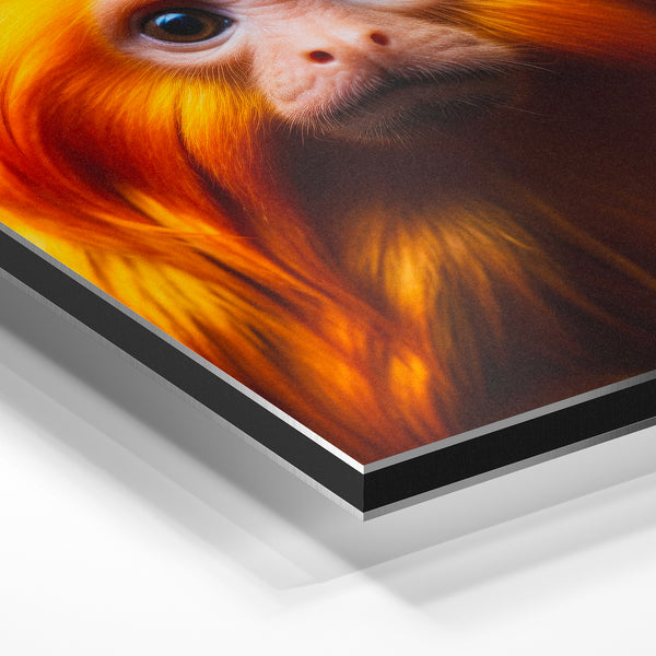 Primate aux yeux bleus, pelage or et noir — Aluminium Dibond