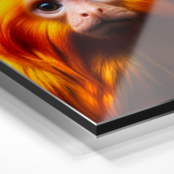 Primate aux yeux bleus, pelage or et noir — Aluminium Dibond relief 3D