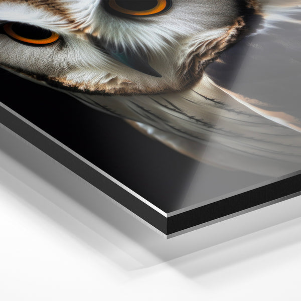 Chouette aux yeux d'or, portrait noir et blanc — Aluminium Dibond relief 3D