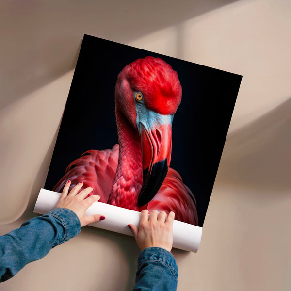 Flamant rouge et noir, portrait animalier — Poster HP mat