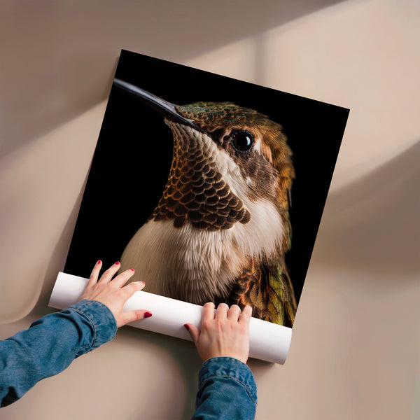 Colibri noir et or, portrait photographique — Poster HP mat
