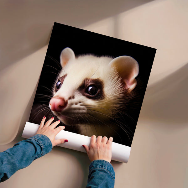 Opossum blanc et noir, portrait animalier — Poster HP mat