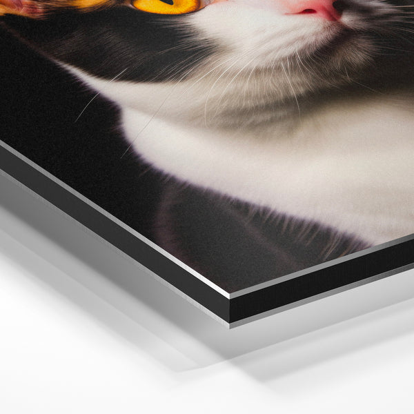 Chat noir et blanc aux yeux d'or, portrait — Aluminium Dibond